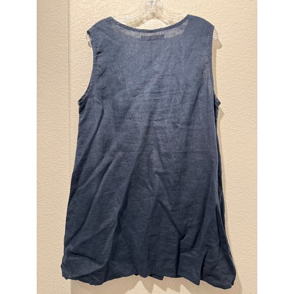 NWT FLAX Dark Blue Linen Sunshine Tunic Sleeveless Pintuck Hem Sz M Pullover - Picture 9 of 9